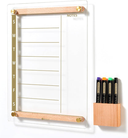 Yeoux Black Glass Golden Weekly & Menu Dry Erase Calendar Board 15“x11