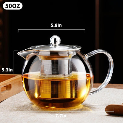 PARACITY Glass Teapot Stovetop 18.6 OZ, Borosilicate Clear Tea Kettle with Removable 18/8 Stainless Steel Infuser, Teapot Blooming and Loose Leaf Tea Maker Tea Brewer for Camping, Travel (550ML)
