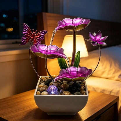 Tabletop Fountain,Indoor Water Fountain,Home Fengshui Décor Zen Relaxation Soothing Sound Machine for Office,Living Room,or Bedroom,Green Lotus,Hummingbird & Pink Flower,9.1inch