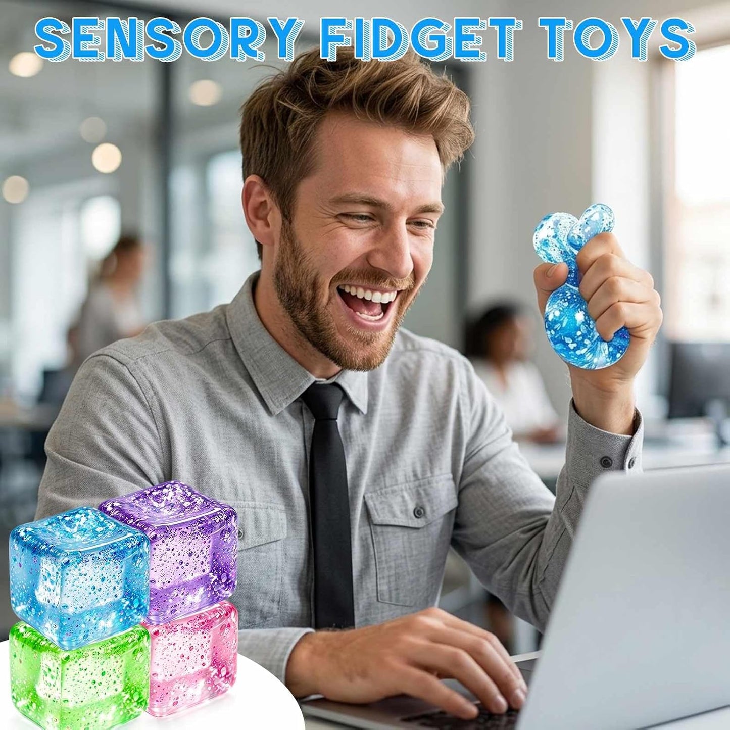 Square Squishy Squeeze Fidget Toys: Stress Relief Toys for Men Super Soft Slow Rising Cube - Sensory Desk Toys for Office Stress, Anxiety Relief & Focus - Cool Birthday Party Favors for Teens & Adults