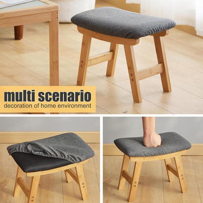 Foot Stool Ottoman Foot Rest Under Desk,Small Stool for Living Room, Bedroom and Kitchen (Brown Legs - Beige Stool Surface)