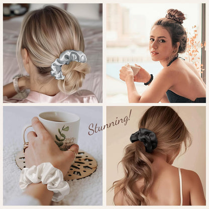 LULUSILK Silk Scrunchies for Hair Sleep, 100% Real Mulberry Silk, No Damage Hair Ties for Women and Girls, Classic Black, Pack of 3