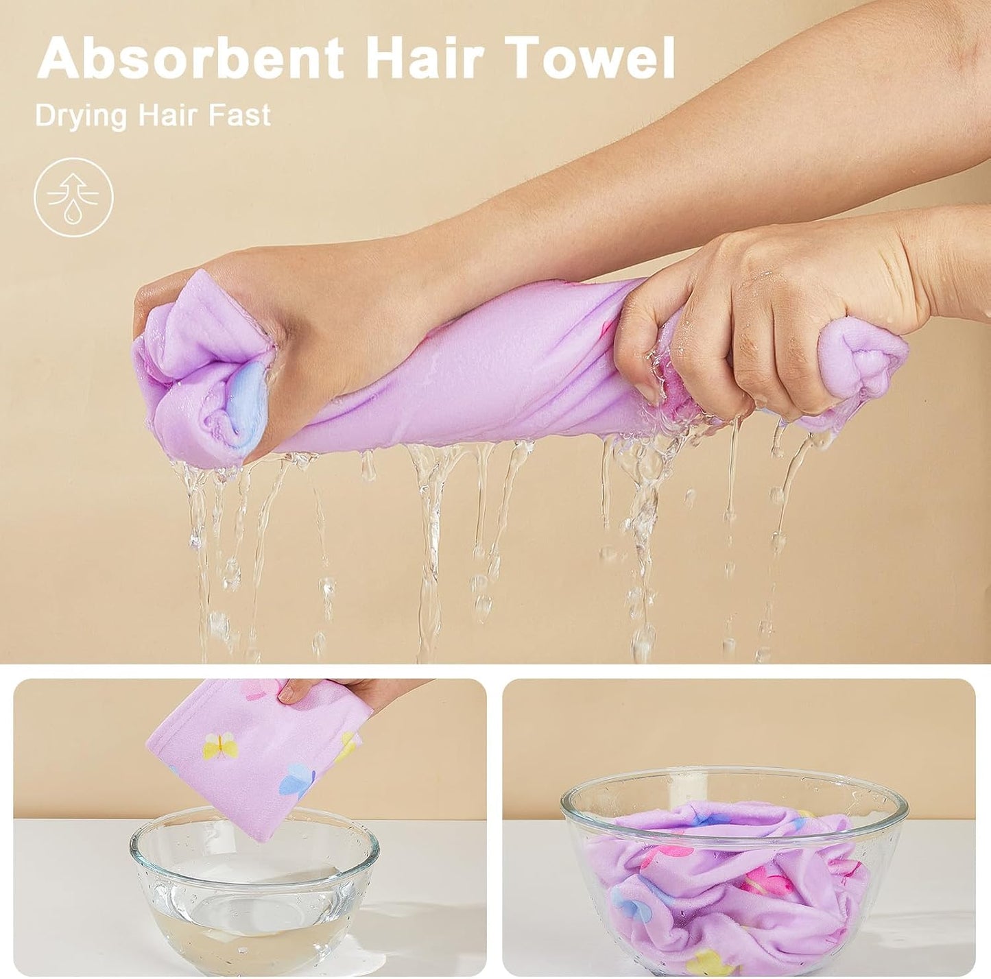 Unicorn Castle Microfiber Hair Towel for Kids 2Pack Hair Wrap Towels Absorbent Hair Drying Towel Wrap Hair Turbans for Curly Thick Hair, Pink White Strawberry