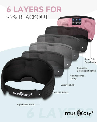 MUSICOZY Sleep Headphones Bluetooth 5.4 Headband Sleeping Eye Mask for Mom Women Men Wireless Music Earbuds Earphones for Side Sleepers Built-in HD Speakers Cool Gadgets Unique Gifts