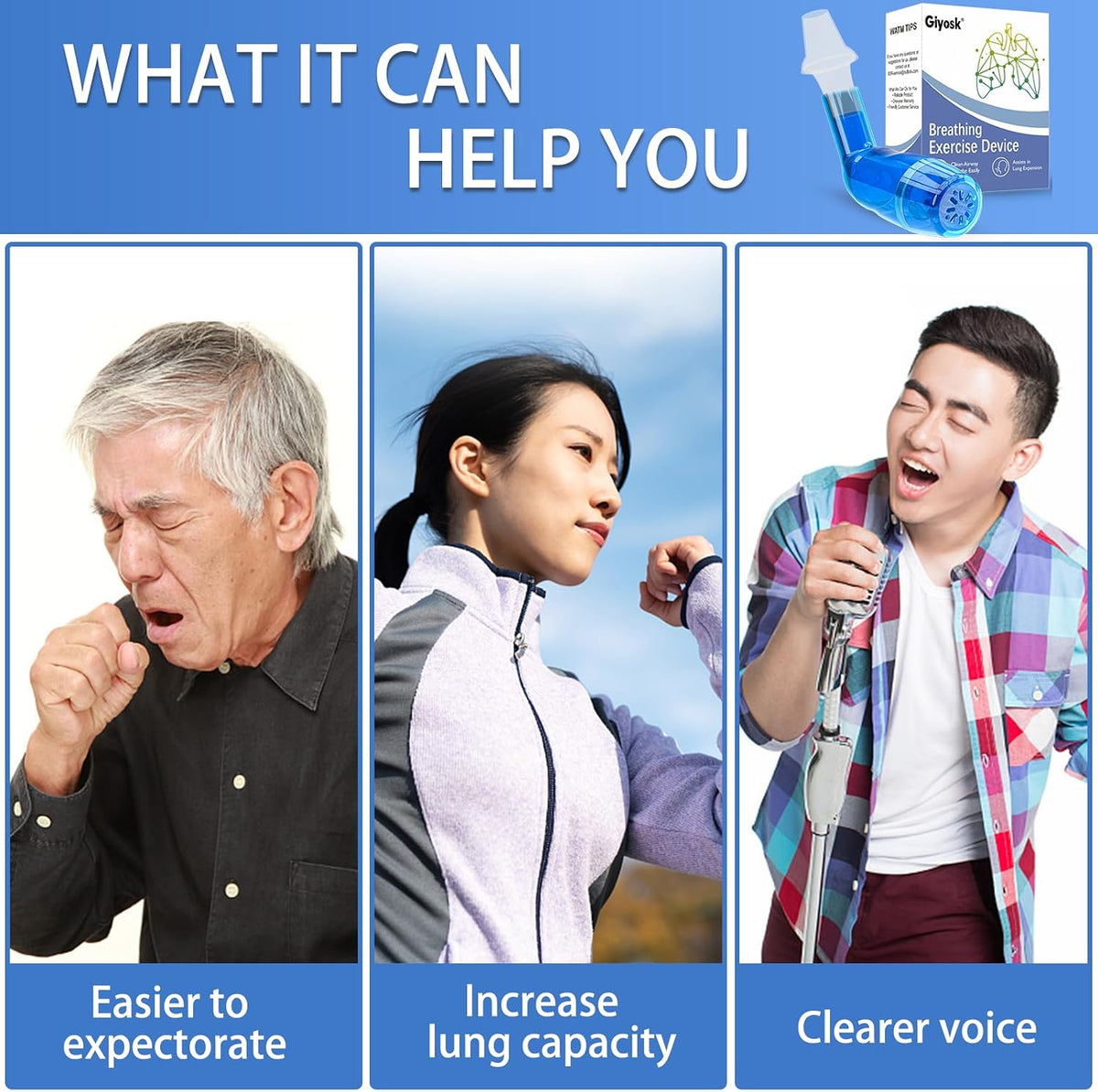 Giyosk Breathing Exercise Device for Lungs, Lung Expansion and Mucus Relief Device, Portable Expiratory Breathing Exerciser with A Set of Accessories, Breathing Trainer for Lung Cleanse(Green)