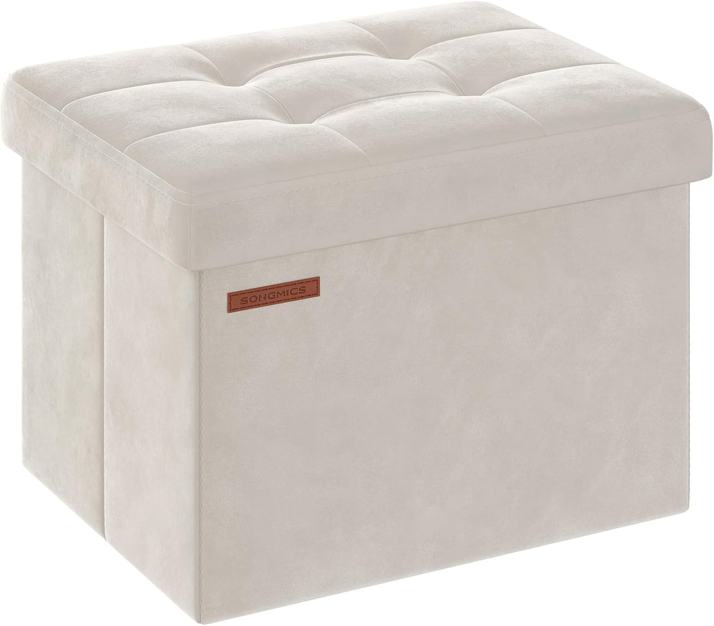 SONGMICS Small Folding Storage Ottoman, Foot Rest Stool, Cube Footrest, Synthetic Leather, 12.2 x 16.1 x 12.2 Inches, 286 lb Capacity, for Living Room, Bedroom, Dorm, Ink Black ULSF100B01