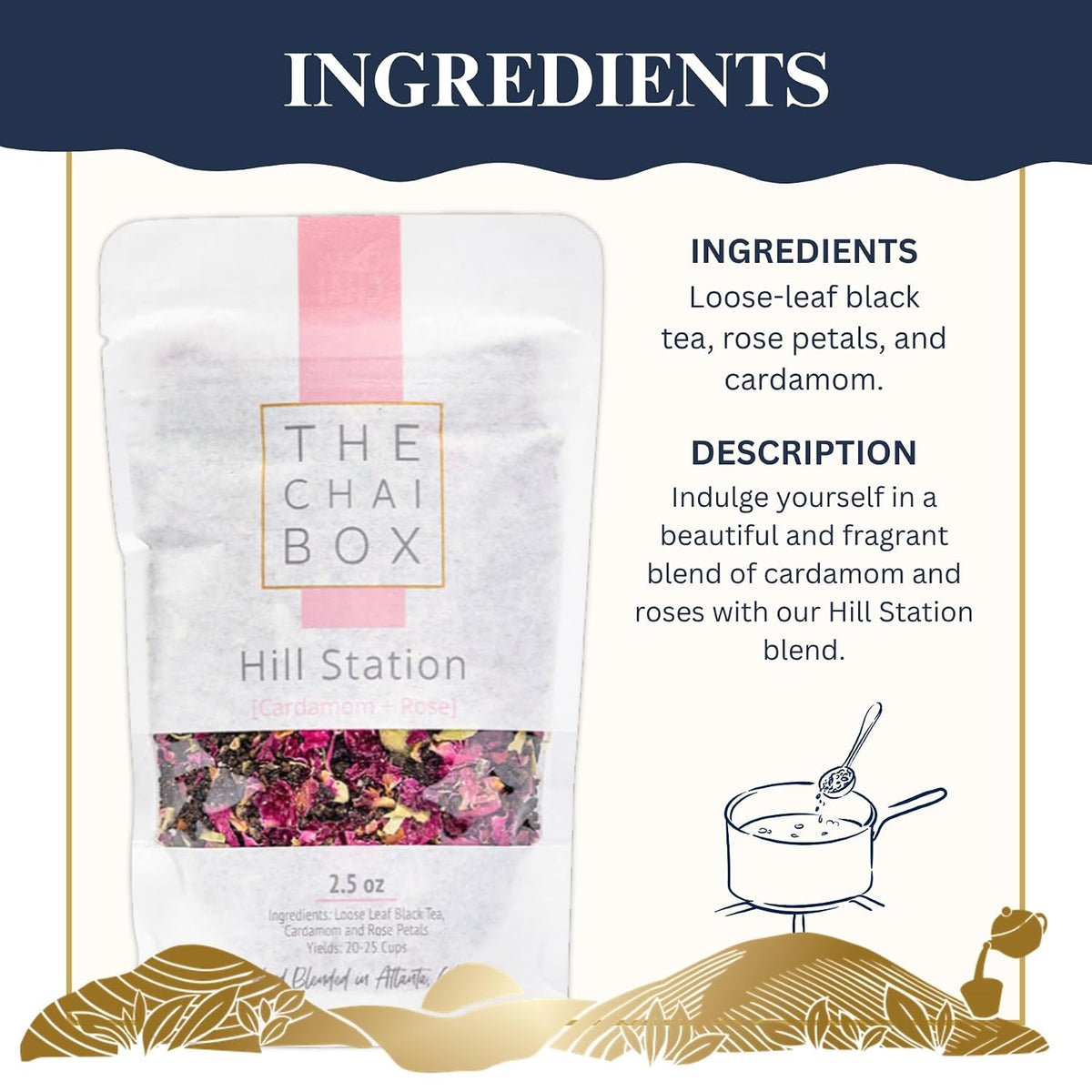 The Chai Box Traditional Cardamom Chai with Rose - 100% Organic Black Tea