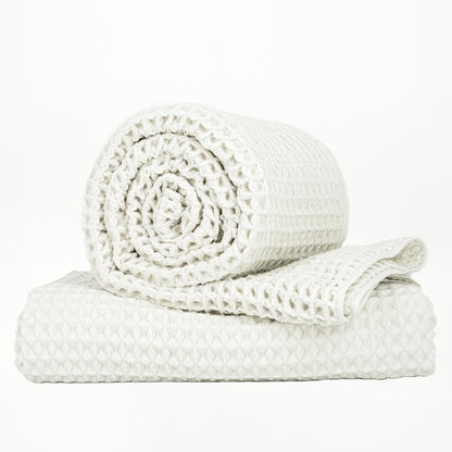 Luxury Organic Japanese Cotton Hair Drying Waffle Towel Wrap for Women | Absorbent, Quick-Dry Head Turban for Shower, Sauna, Spa | Extra Large for Long, Curly, Straight Hair With Button (White, 1 Pc)