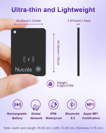 Apple MFI Tracking Card Rechargeable, Tracker for Find My(iOS Only)