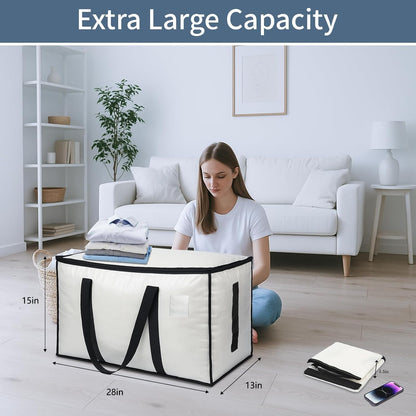 Moving Bags Extra Large - Heavy Duty Storage Totes with Wrap-Around Handles & Reinforced Zippers - Foldable Moving Box Alternative, Water-Resistant for Dorm, Closet & Under Bed Storage (Clear)
