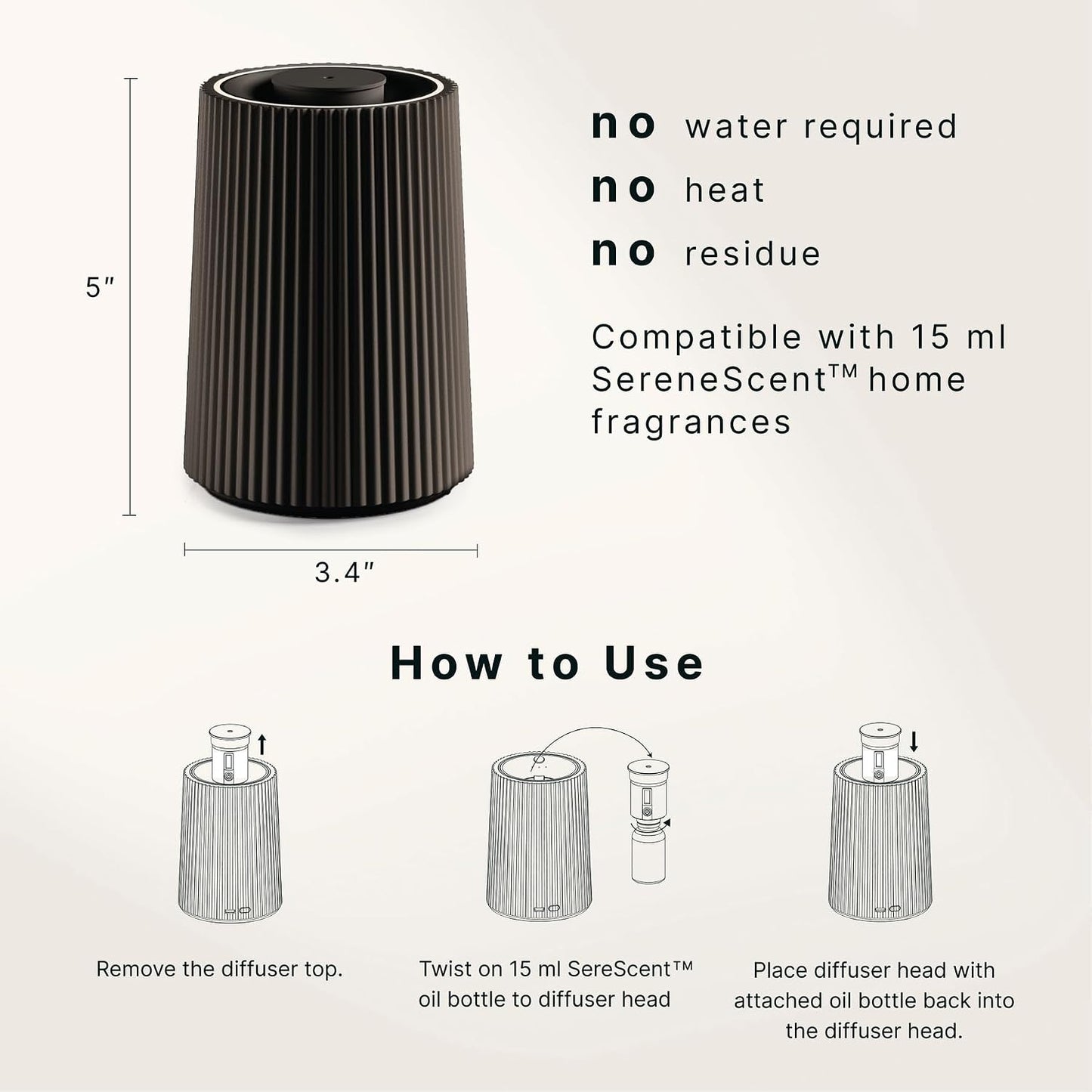 Homedics Waterless Essential Oil Diffuser with 15ml Vanilla Cedarwood Fragrance Oil. SereneScent Cordless Cold Air Scent Diffuser Starter Kit with Ambient Light, Studio 671 (White)