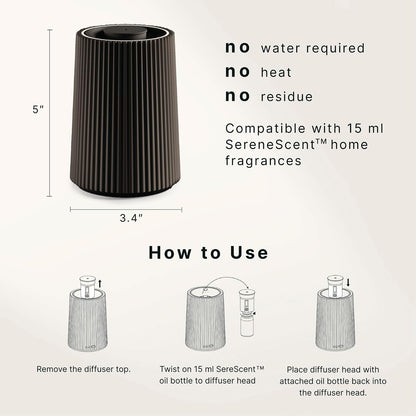 Homedics Waterless Essential Oil Diffuser with 15ml Vanilla Cedarwood Fragrance Oil. SereneScent Cordless Cold Air Scent Diffuser Starter Kit with Ambient Light, Studio 671 (White)