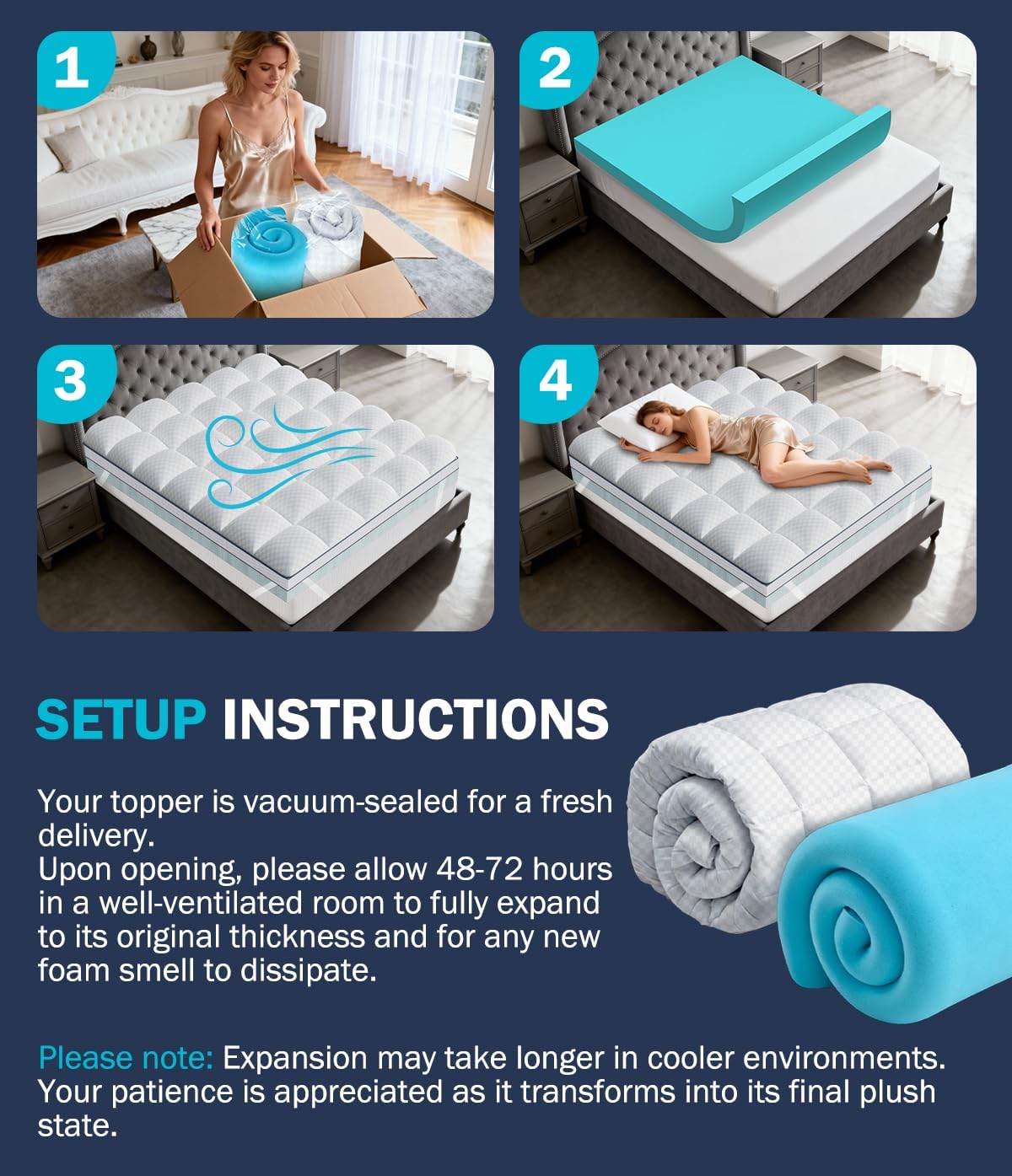 Dual Layer 4 Inch Memory Foam Mattress Topper King Size, 2" Cooling Gel Memory Foam & 2" Pillow Top Mattress Pad Cover for Back Pain Relief, Deep Elastic Pocket, Medium Support, White