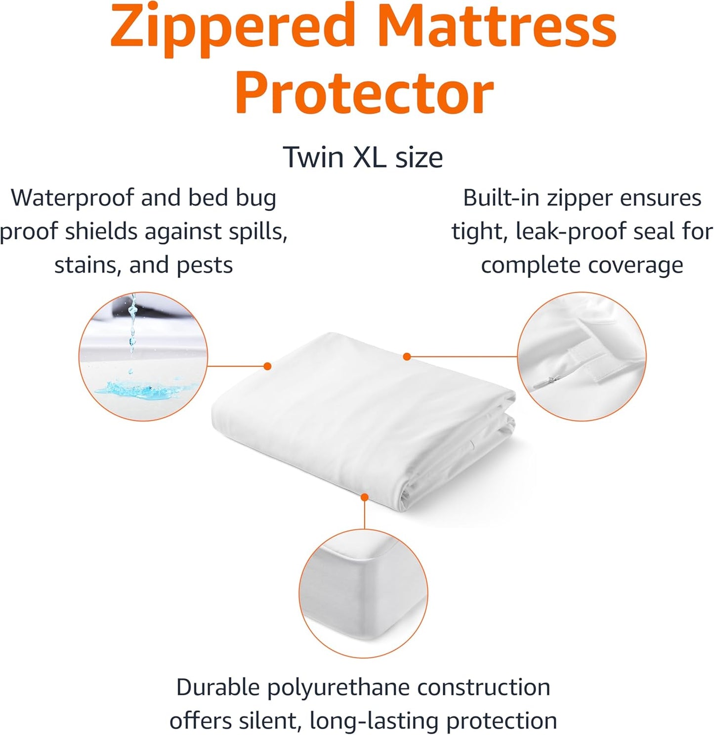 Amazon Basics Waterproof Mattress Protector, Fitted, Silent Protection, Twin, White