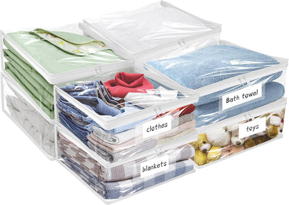 Plastic Storage Bags with Easy-Glide Zipper, Durable Clear Vinyl Zippered Storage Bags for Clothes Sweaters Comforters Blankets Sheets Bedding (15.7 x 13.8 x 3.9 Inch, Transparent White)