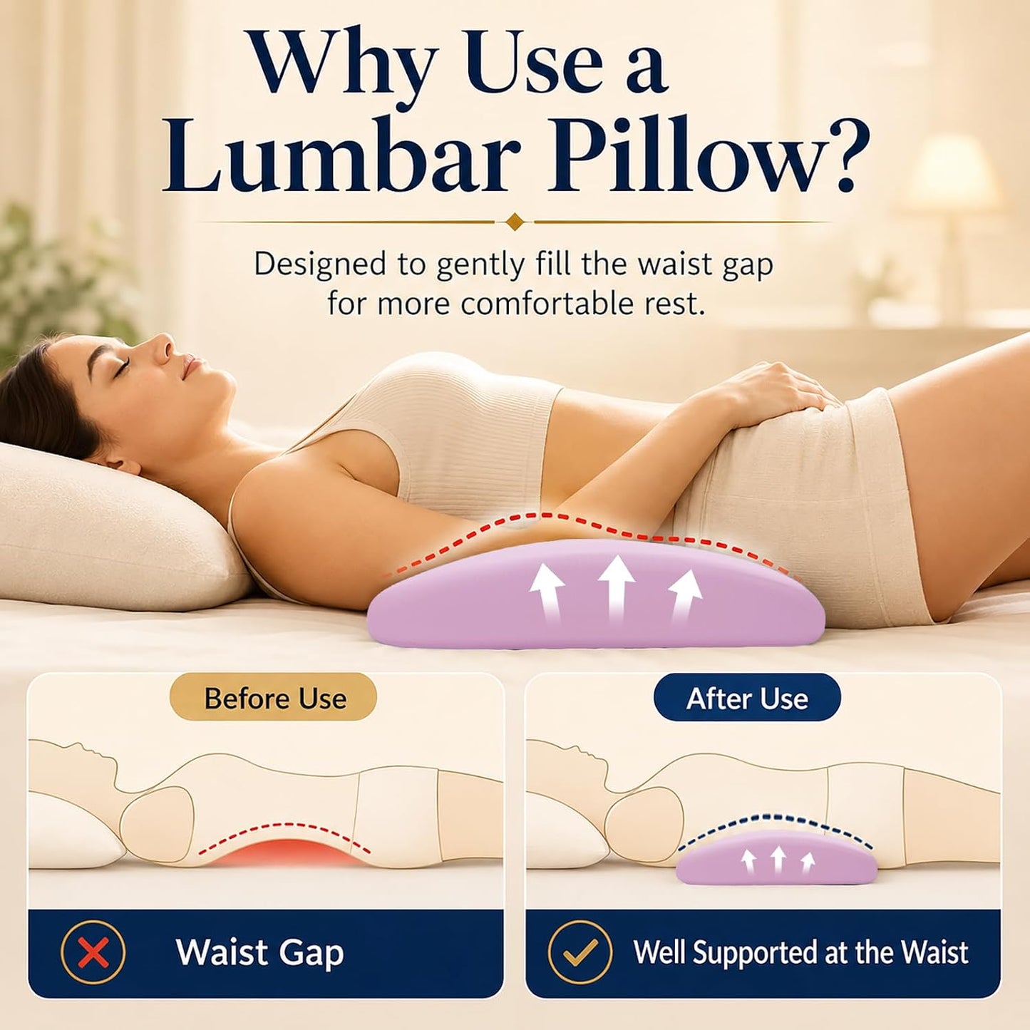Lumbar Support Pillow for Bed Relief Back Pain: Lower Back Pillow for Sleeping - Memory Foam Waist Pillow - Back Wedge Bolster Pillow for Side, Back&Stomach Sleepers - Bed Rest Pillow for Car, Sofa