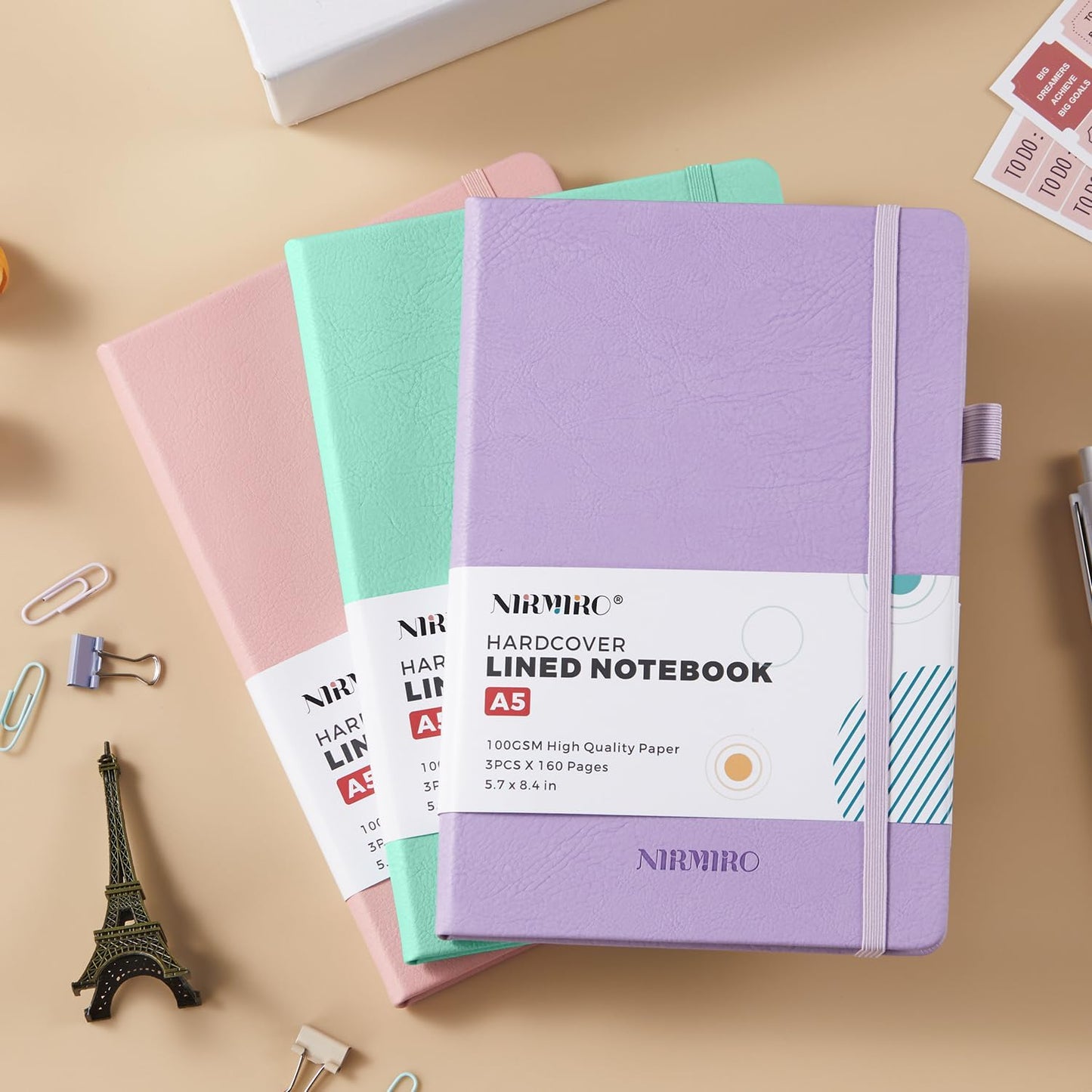 NIRMIRO (3 Pack) Pocket Notebook Small Journal with Pen, 3.7" x 5.7", A6 Mini Notebook for Women Men Work Writing, Hardcover Small Pocket Notepad with 100Gsm Premium Thick Lined Paper, Black Leather