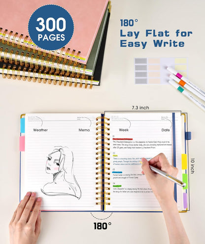 Hardcover Spiral Notebook journal with Removable Dividers Tabs, 300 Pages Leather 5 Subject Notebook College Ruled, 8"x10" Large B5 Notebooks for Work School Note taking, Lined Journal for Women,Black