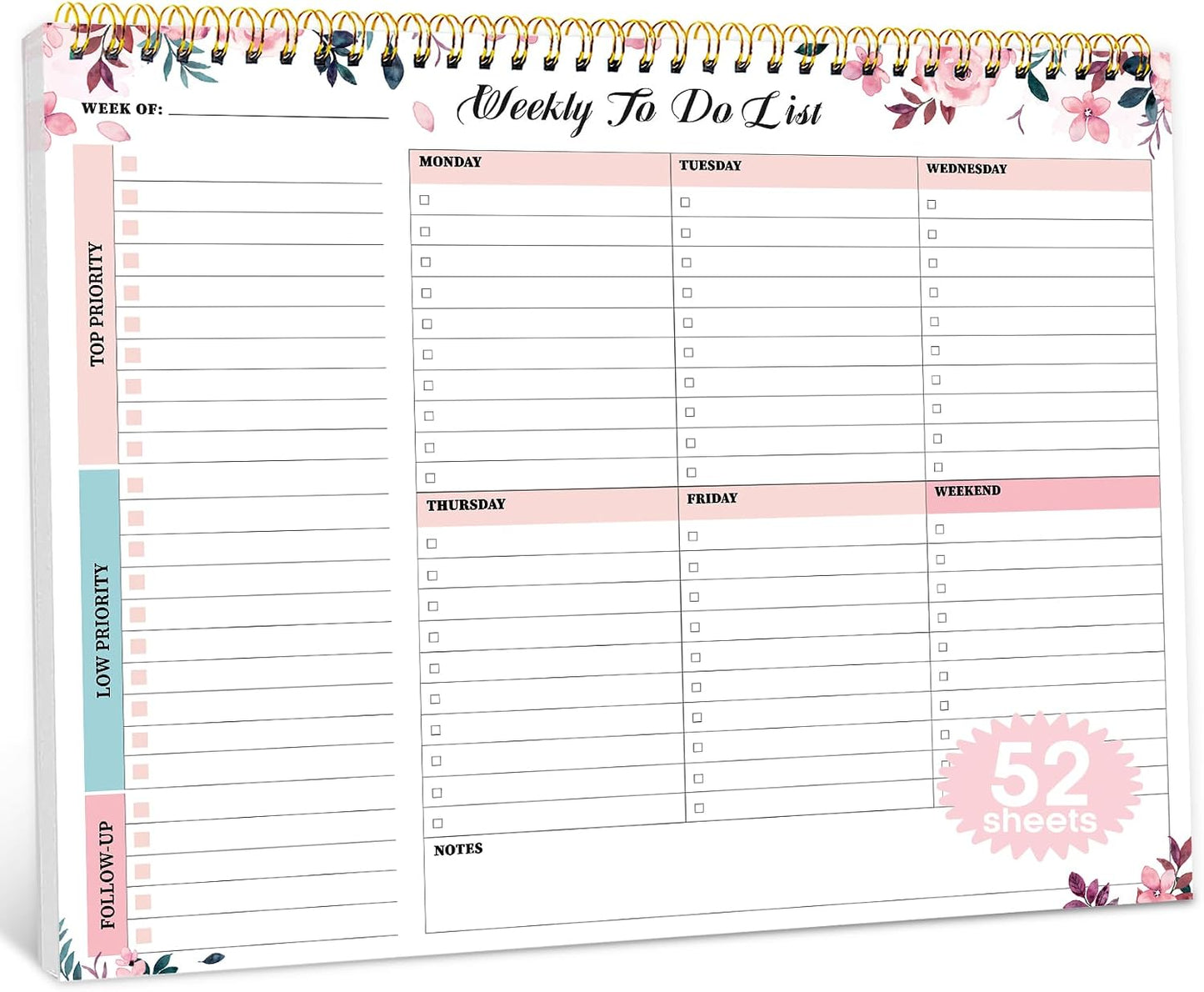 Taja Weekly To Do List Notepad with 52 Undated Sheets（8.5"×11"）- Weekly Desk Planner for Women & Man, Work and Home -1 Pack Violet Dream