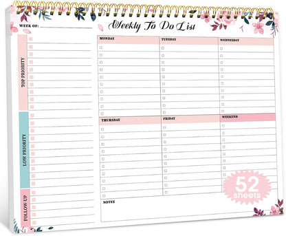 Taja Weekly To Do List Notepad with 52 Undated Sheets（8.5"×11"）- Weekly Desk Planner for Women & Man, Work and Home -1 Pack Violet Dream