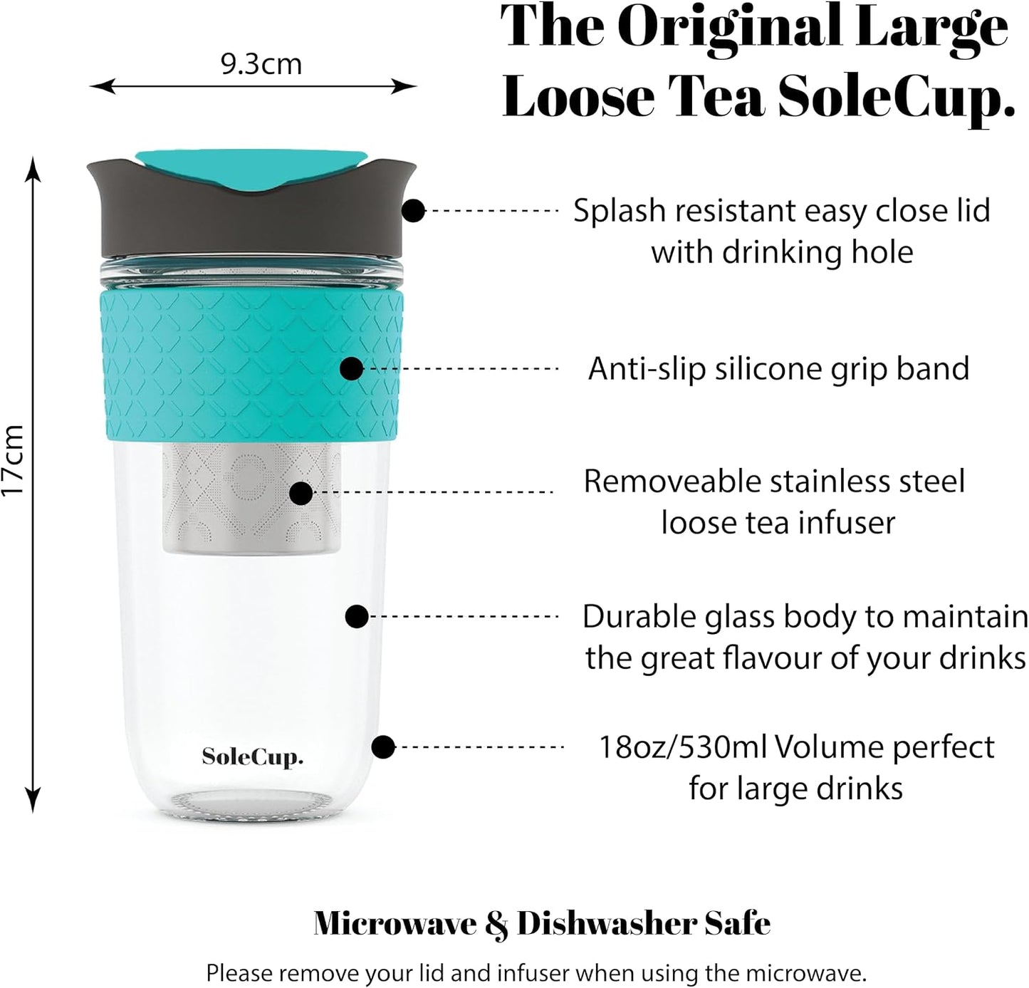 Large Travel Mug Loose Tea Infuser - Detachable Tea Strainer with Spill Proof Lid - 18oz/530ml BPA-Free Reusable Glass Travel Coffee Cup with Silicone Band (Ice Cream, 18oz)