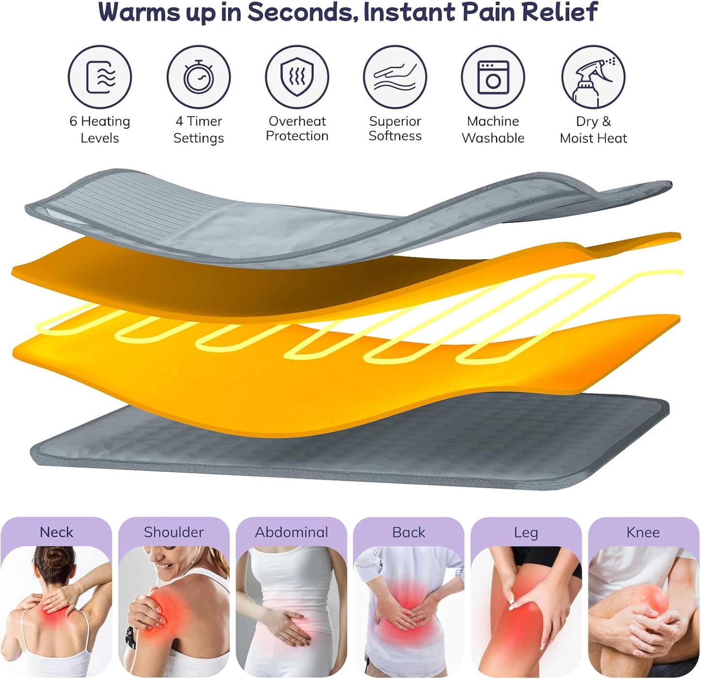 Heating Pad for Period Cramps, Upgraded Wrap Heating Pad for Back Pain Relief, Large 12''x 24''Heat Pad +26" Belt Adjustable 4 Timer 6 Heat Level Auto Shut Off, Christmas Birthday Gifts for Women Mom