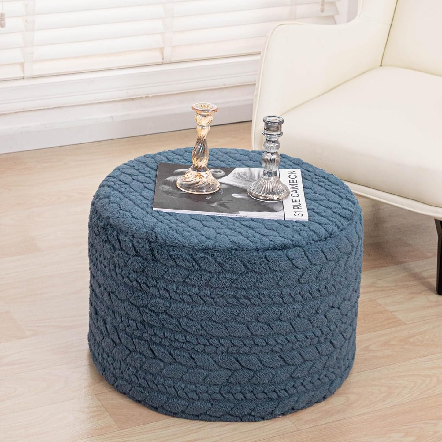 Round Pouf Ottoman 20 x 20 x 14 Inches Boho Poof Home Decor Floor Pouffe Ottoman Foot Rest for Couch Sofa Bean Bag Chairs Living Room Bedroom (Green)
