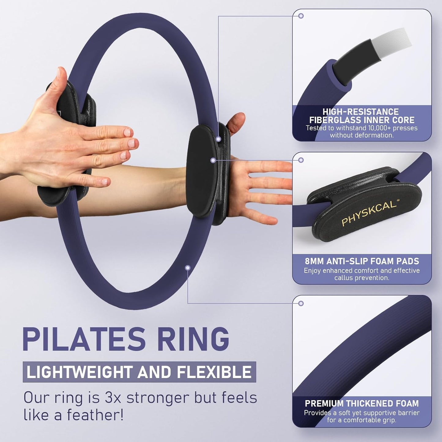 PhysKcal Pilates Ring, 15-Inch Magic Circle with Thick Padded Handle | Pilates Equipment for Toning Inner Thighs, Arms and Strengthening Cores with Workout Sheet Included