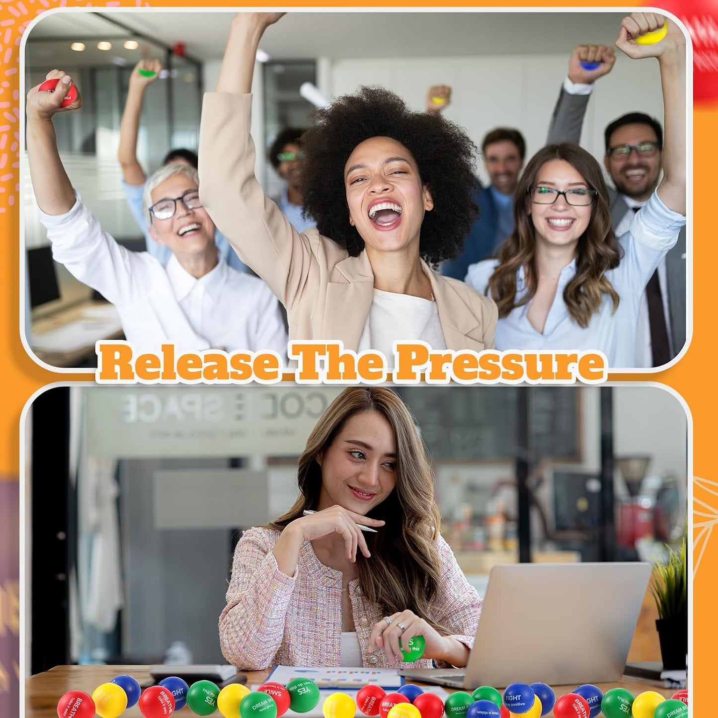 Liliful 100 Pcs Motivational Stress Balls Bulk Inspirational Squeeze Balls for Adults Anxiety Relief Fidget Toys Office Employee Gifts Classroom Rewards 2.2 Inch (Bright Colors)