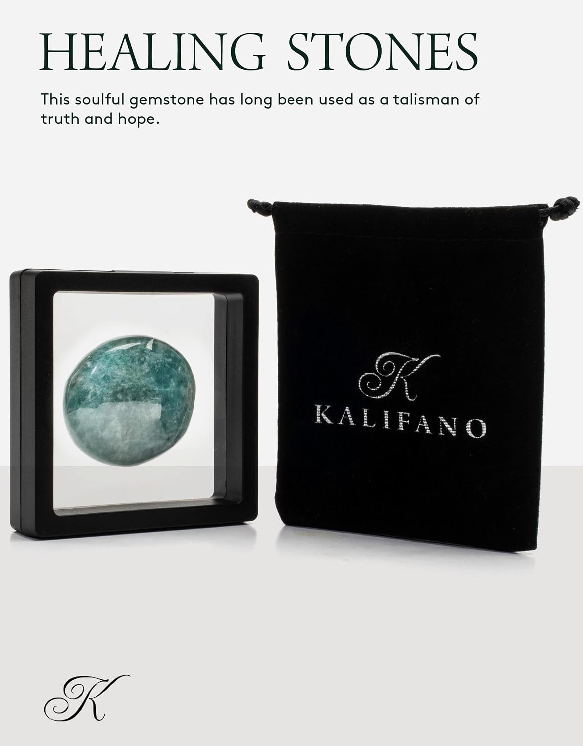 KALIFANO Palm Stone with Healing & Calming Effects - AAA+ Grade High Energy Worry Stone with Information Card - Reiki Crystal Used for Courage (Family Owned and Operated)