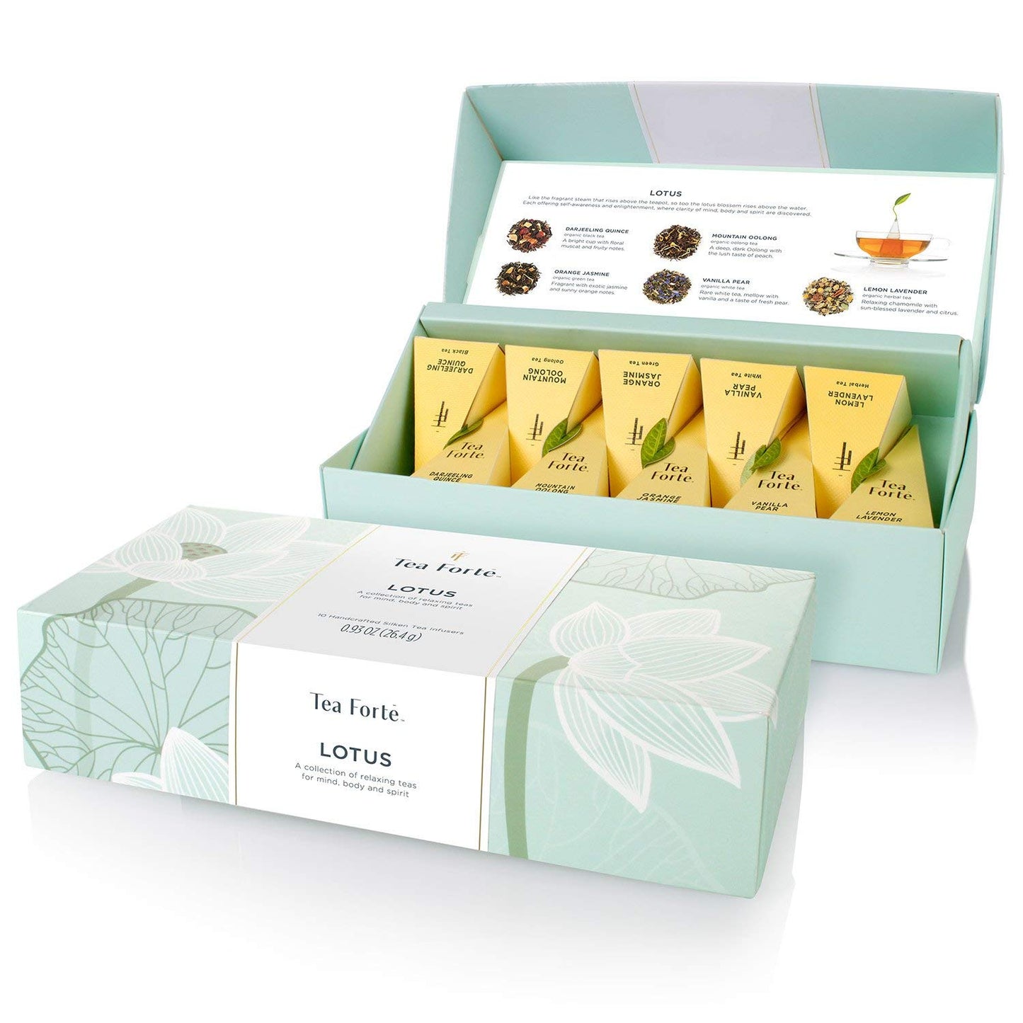 Tea Forte Premium Petite Presentation Box Gift Set Sampler, 10 Count, 2 of Each Blend Individually Wrapped Handcrafted Pyramid Infuser Bags, Demoiselle Tea