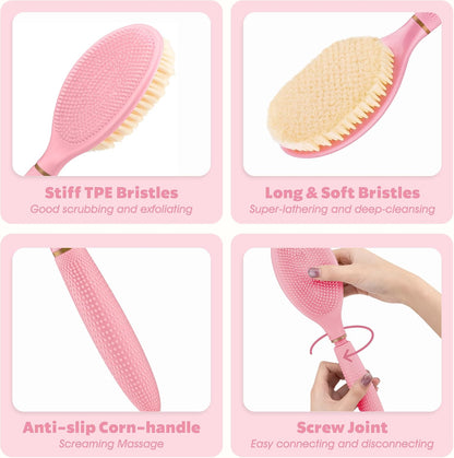 New Foot Brush with Adjustable Long Handle, 3-in-1 Foot Scrubber for Wet or Dry Brushing, 10.2’’- 27.5’’ Foot Scrub Brush for Senior, Pregnant, Disabled, or Injured, Gift-Box Packed(White)