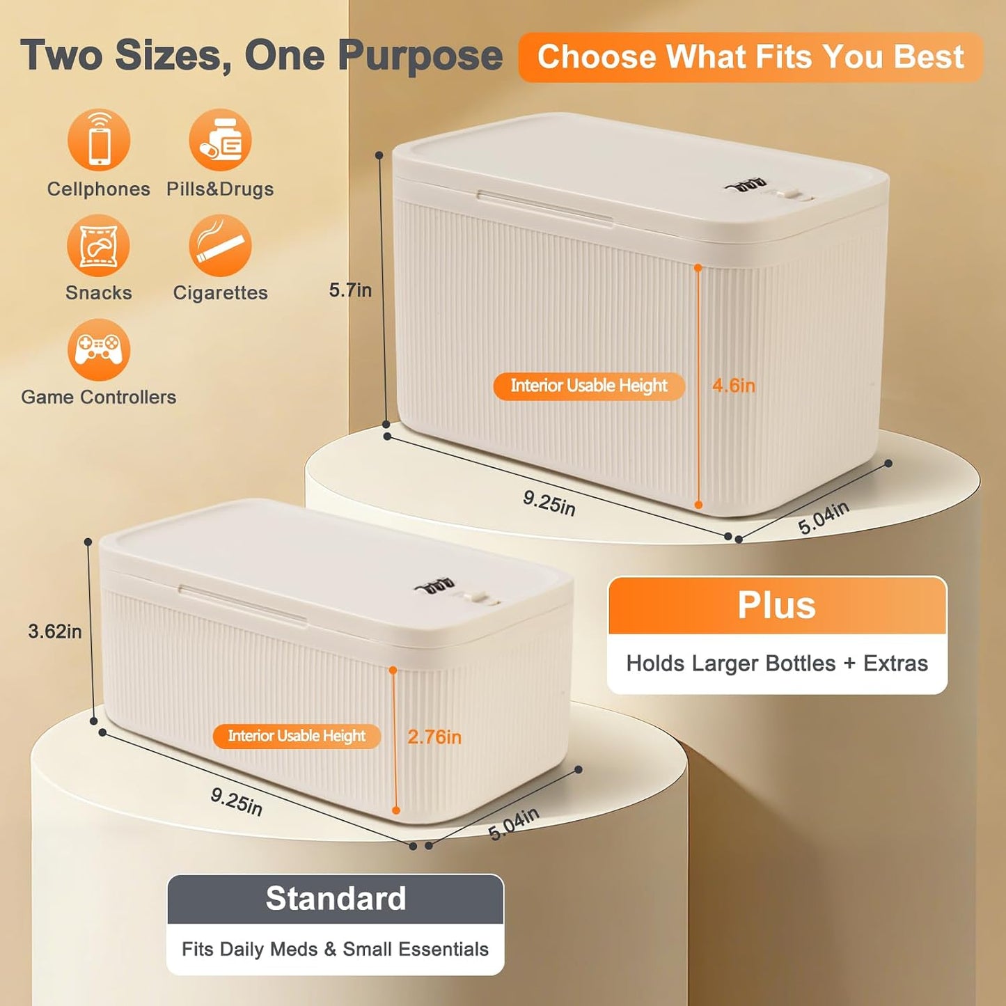 Lockable Storage Box, Small Lock Box with Combination Code for Phone/Medicine Safe/Food Home/Refrigerator/Office/Personal Items/Travel/Gift,9.25 x 5.04 x 3.62’’