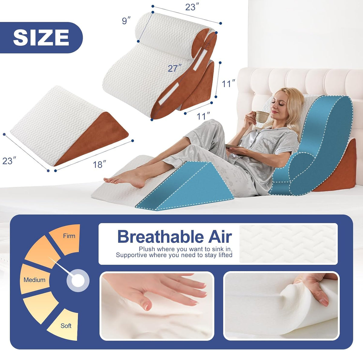 4PCS Orthopedic Bed Wedge Pillow Set for Sleeping, Post Surgery Foam Support Pillows for Back, Neck and Leg Pain Relief, Adjustable Triangle Pillow – Acid Reflux, GERD & Snoring Recovery, White Grey