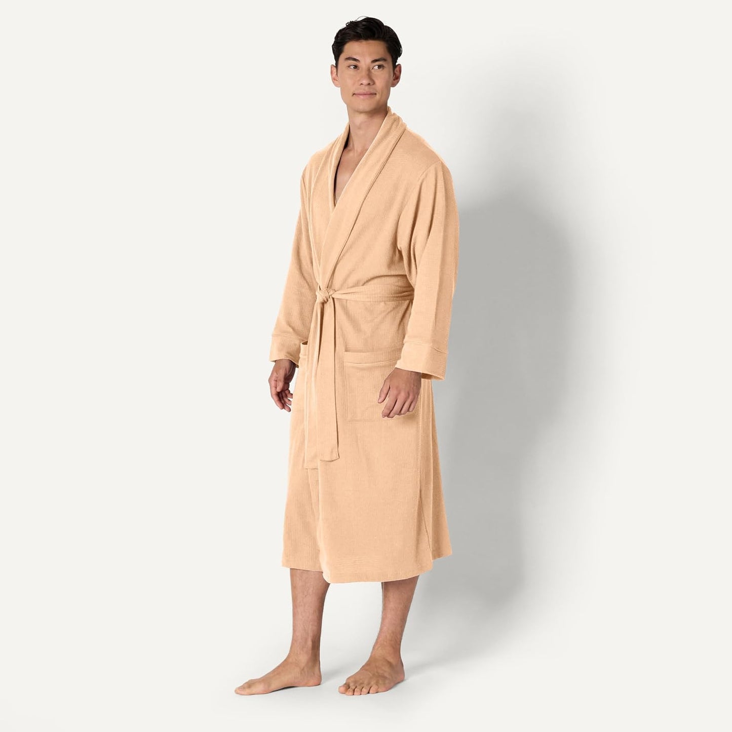 Amazon Essentials Men's Lightweight Cotton Waffle Bath Robe, Mid-Length Loungewear (Available in Big & Tall)