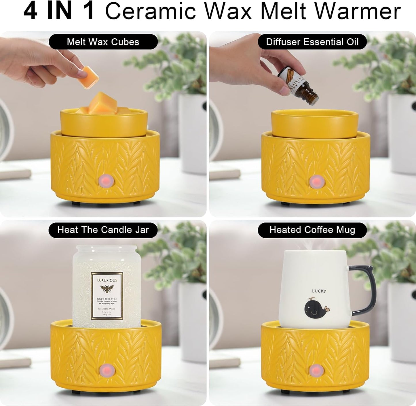 Ceramic Wax Melt Warmer, Fragrance Wax Warmer 4-in-1 Electric Candle Wax Melter and Wax Cubes for Home Office Bedroom Aromatherapy Essential Oil Burner is Birthday Gifts for Women Mom Girl(Dark Brown)