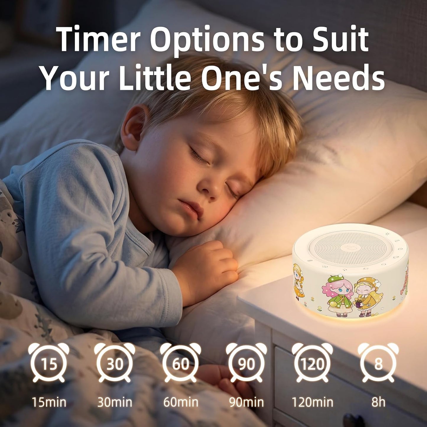 Kipcush White Noise Machine for Baby & Adults, 30 Soothing Sounds, Soft Non-Glare Nursery Lamp, 8 Color Night Lights, Memory Function (Angel V1 White, Standard)