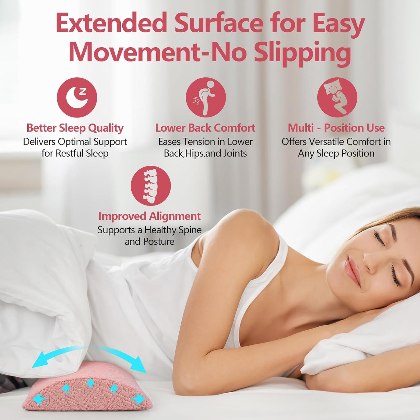 Cozyhealth - 3.15"H*23.6"L - Soft Lumbar Pillow for Sleeping, Memory Foam Back Lumbar Support Cushion for Lower Back Pain Relief Bed Waist Sleep Support Pillow for Side, Back Sleepers (White, Large)