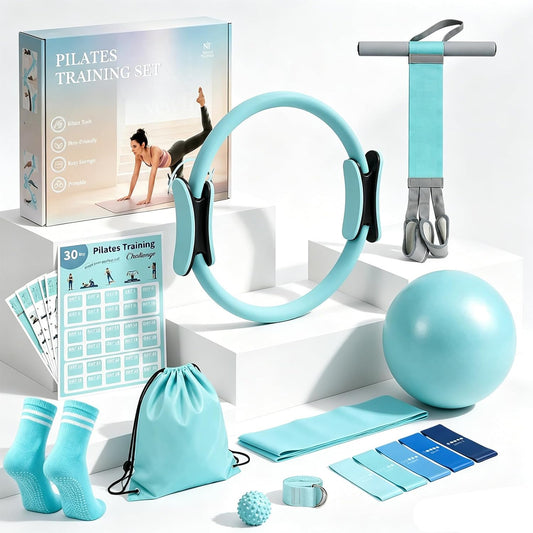 At Home Pilates Kit for Women, Home Workout Pilates Equipment Set with Pilates Ring, Ball, Pedal Resistance Band, Resistance Bands, Yoga Strap, Bag, Pilates Essentials Kit for Starter, Beginners