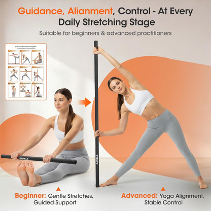 Yoga Stick, Upgraded 5ft Sturdy Steel Mobility Stick, Adjustable Exercise Equipment for Stretching, Flexibility & Balance, Physical Therapy & Posture Correction, Shoulder & Back Relaxation