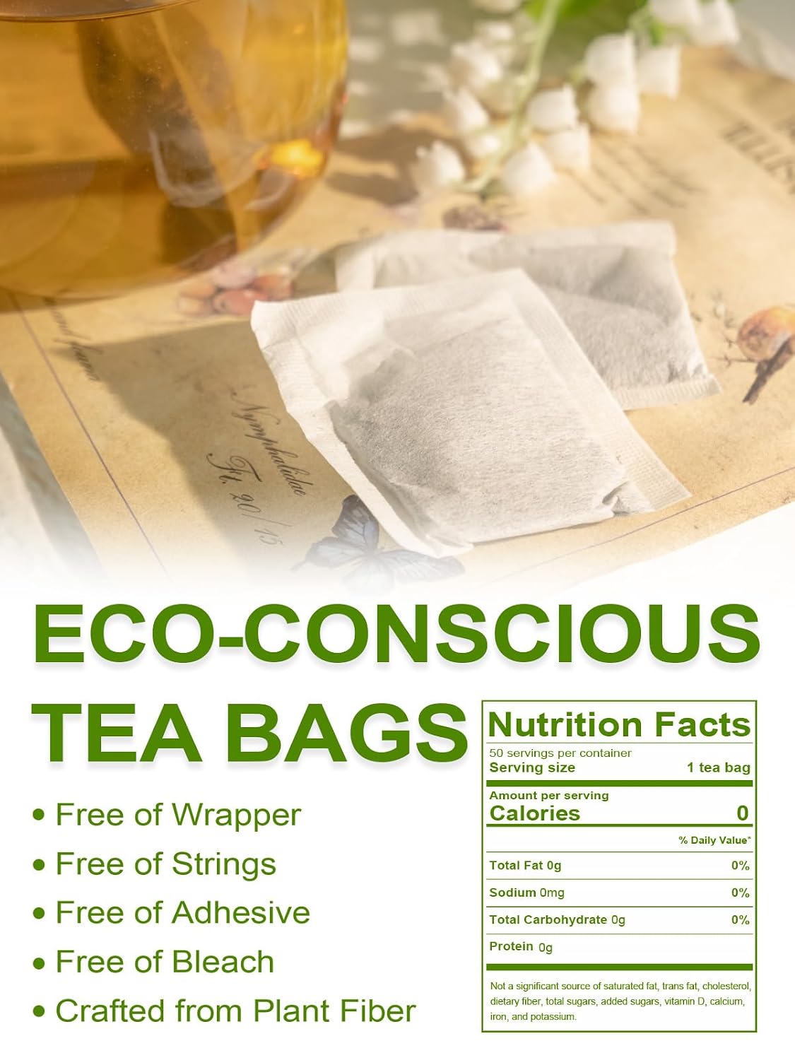 TeeLux Mint Green Tea Bags, Fresh & Smooth Taste, Refreshing Aroma, 50Count