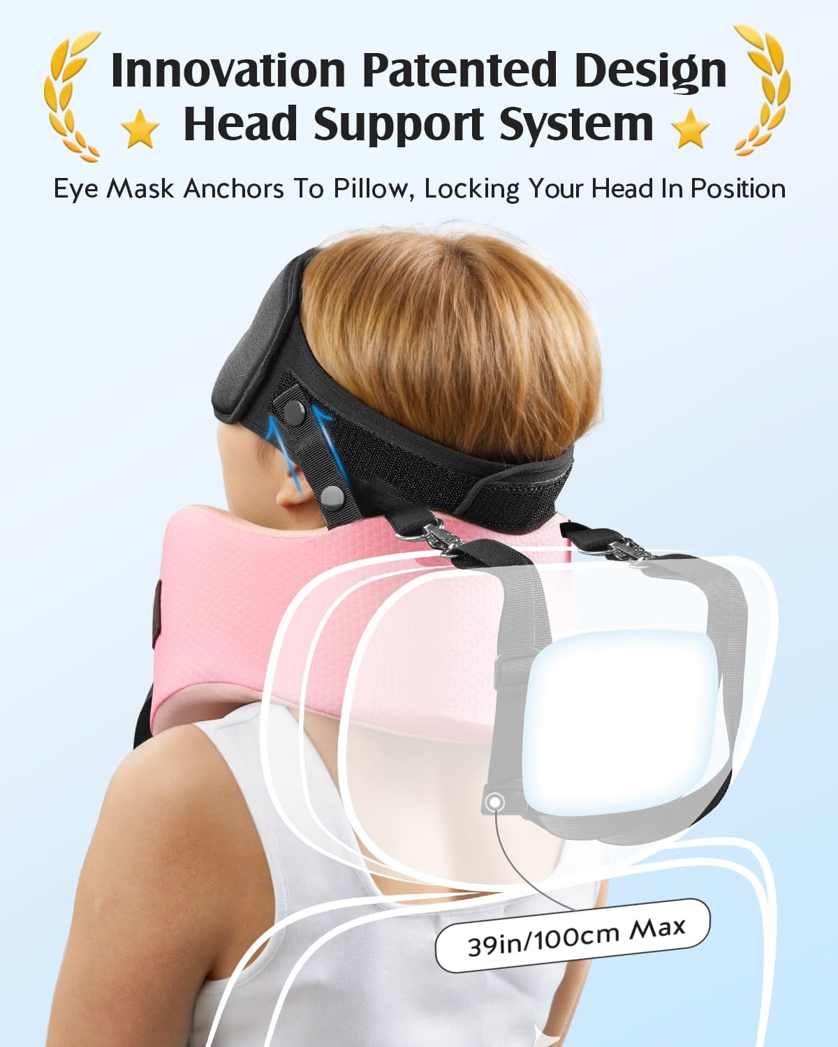 YFONG Travel Pillow for Long Flights, Patented 360° Ergonomic Sleeper Hold Head Support System with Memory Foam Neck Pillow & 3D Sleep Mask, Prevent Head Bobbing for Airplane & Road Trip, Pink
