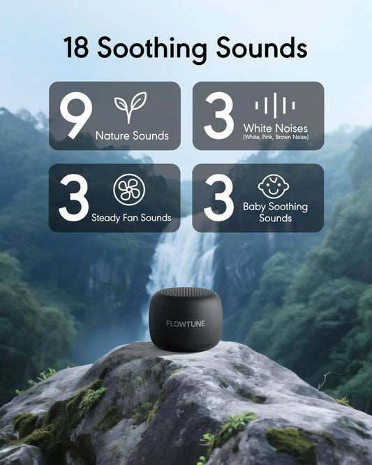 FLOWTUNE Sound Machine White Noise Machine for Baby Adults, 18 Non-looping Sounds, Timer, Memory Function, Portable Sleep Sound Therapy Gift (Mint Green)