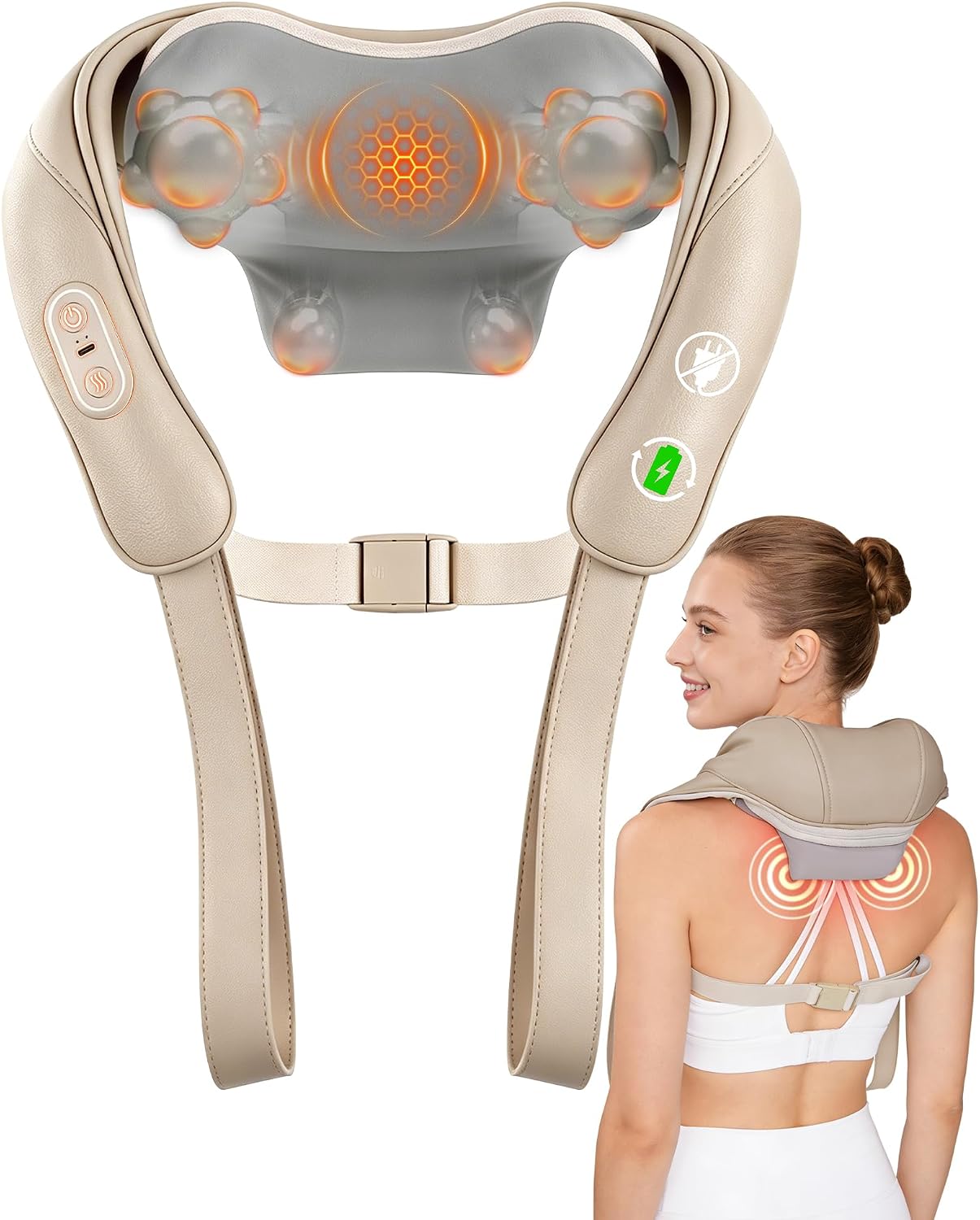 Neck Massager with Heat Cordless: Shiatsu Back Shoulder Massage Tools for Pain Relief Deep Tissue Electric 4D Kneading for Muscle Remedy Lymphatic Drainage Gifts for Men Women Mom Dad (Black)