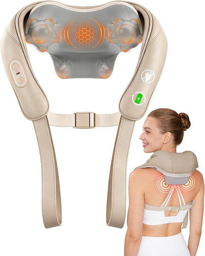 Neck Massager with Heat Cordless: Shiatsu Back Shoulder Massage Tools for Pain Relief Deep Tissue Electric 4D Kneading for Muscle Remedy Lymphatic Drainage Gifts for Men Women Mom Dad (Black)