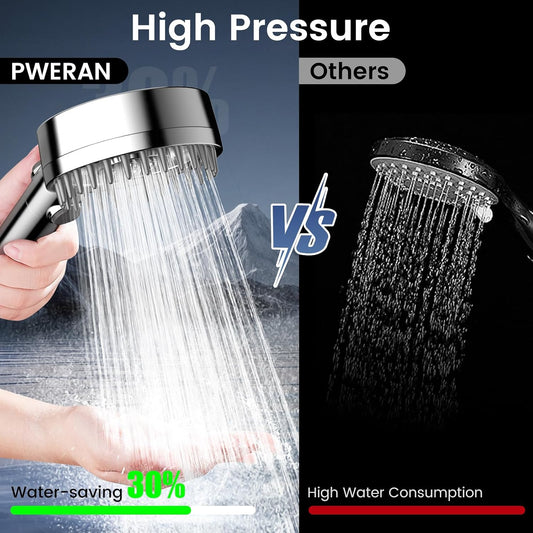 PWERAN Filtered Shower Head with Handheld, High Pressure 4 Spray Mode Showerhead with Filters, Water Softener Filter Beads for Hard Water with ON/OFF Switch for Pets - Remove Chlorine (Gray)
