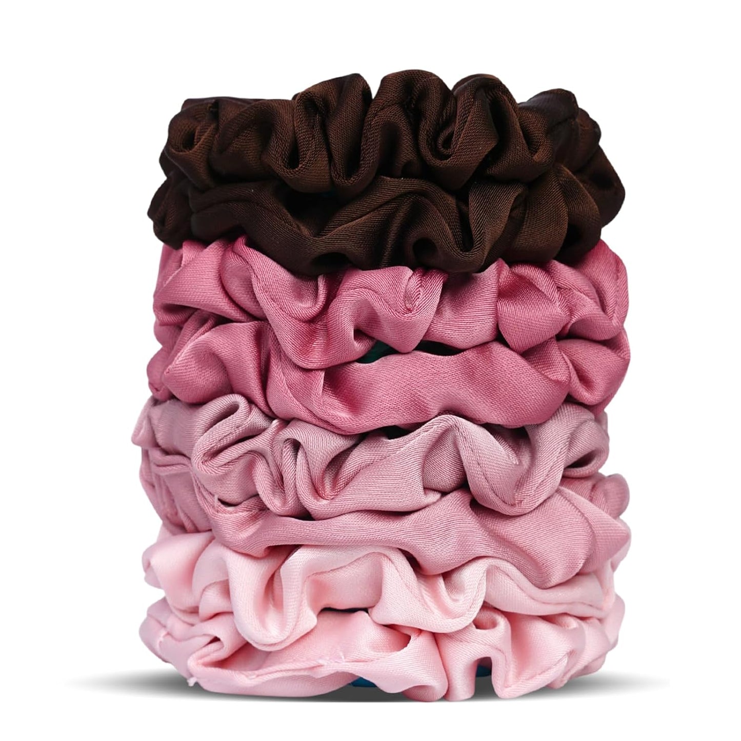 Satin Scrunchies for Women – 8PCS Blush & Brown Silk Hair Ties Set – No Crease, Frizz-Free, Gentle Elastic Hair Bands, Soft & Stylish Everyday Hair Accessories Gifts