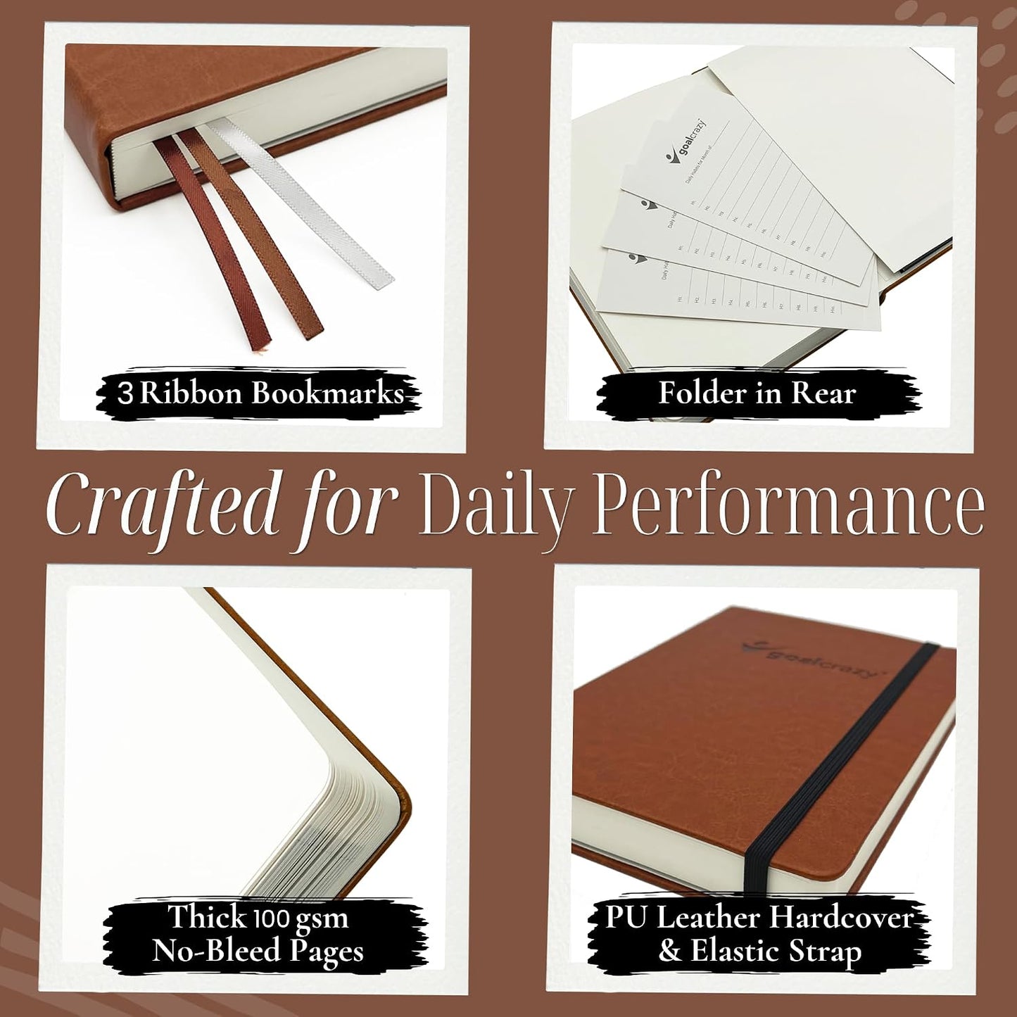 Goal Crazy Undated Planner – 90 Day Guided Journal & Productivity Organizer, A5 Daily & Weekly Planner with Goal Setting, Habit Tracker, To Do List, Academic & Work Calendar, Leather Hardcover - Black