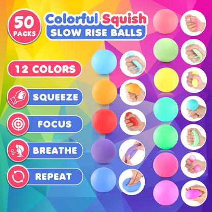 Slow Rising Stress Ball 24 Pack, Stretchy Fidget Ball for Anxiety Stress Relief, Hand Therapy Sensory Squishy Ball, Pull Stretch Fidget Toy for Students, Classroom Prize Box Toys