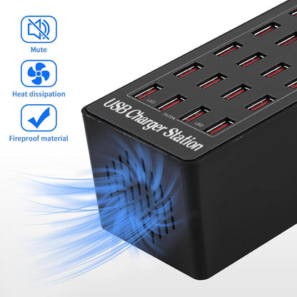 Charging Station, 100W 20-Port USB Multi Device Charger Hub with Intelligent Safety Features, Compact Power Strip for Phones, Watches, Pads, Speakers, Headphones & PS, Ideal for Home Office & Travel